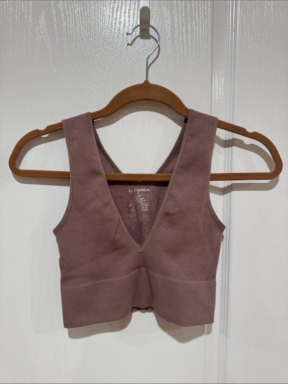 By Together Dusty Mauve Ribbed V-Neck Cropped Tank